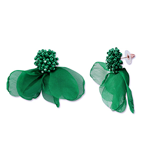 Orecchini alla moda chiffon fiore verde scuro-oro
