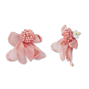 Orecchini alla moda chiffon fiore rosa pesca-oro