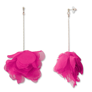 Orecchini alla moda chiffon fiore fucsia rosa-oro