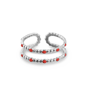 Anelli in acciaio inossidabile con puntini argento-rosso