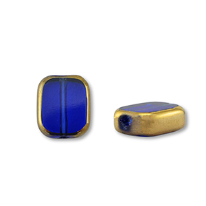Perline di vetro rettangolo blu trasparente-oro