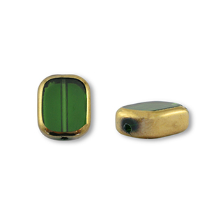 Perline di vetro rettangolo verde trasparente-oro