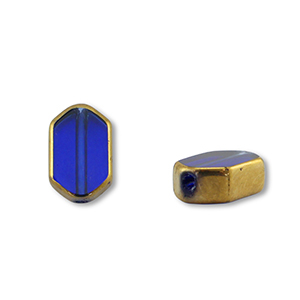 Perline di vetro esagono blu trasparente-oro