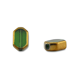 Perline di vetro esagono verde trasparente-oro