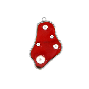 Pendenti in resina irregolare con perline argento-rosso-bianco