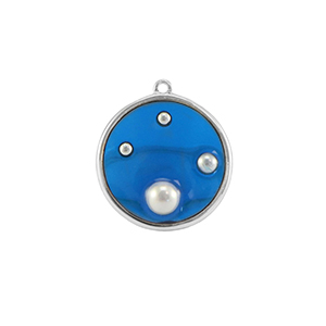 Pendenti in resina tonda con perline argento-blu-bianco