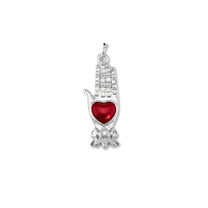 Metallo TQ in ottone ciondolo mano con cuore argento-rosso