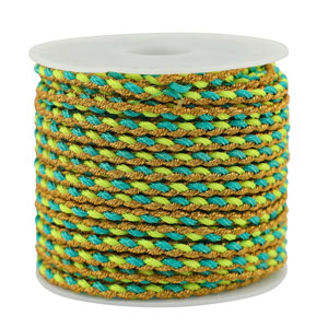 Cordoncino intrecciato alla moda 3mm turchese-verde-oro