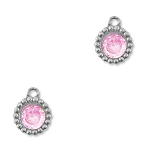 Ciondoli in acciaio inossidabile zircone tonda argento-rosa chiaro
