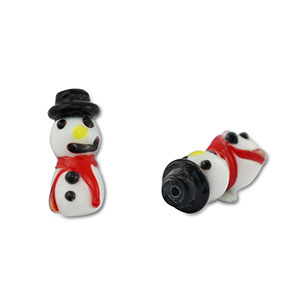 Perline di vetro dipinte a mano pupazzo di neve bianco-nero-rosso