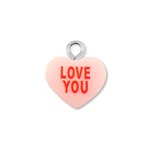 Pendenti in resina cuore "LOVE YOU" rosa chiaro-rosso