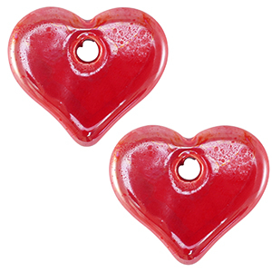 Perline di ceramica greca DQ cuore rosso fuoco