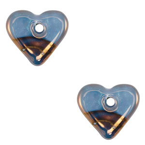 Perline di ceramica greca DQ cuore blu-bronzo