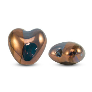 Perline di ceramica greca DQ cuore blu-bronzo