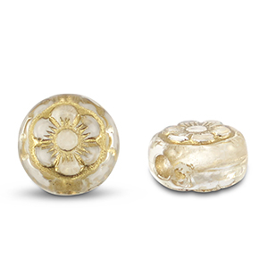 Perline in acrilico tonda con fiore trasparente-oro