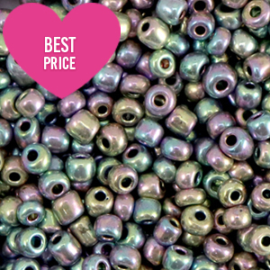 Perline di vetro rocailles 8/0 (3 mm) argento multicolore metallico luminoso