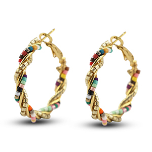Orecchini alla moda perline spirale multicolore-oro