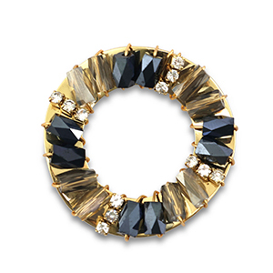 Orecchini sfaccettati tonda nero-grigio transparente-oro