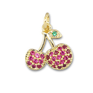 Metallo TQ in ottone ciondolo ciliegie oro-fucsia