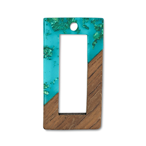 Pendenti di legno rettangolo blu transparente-oro-marrone