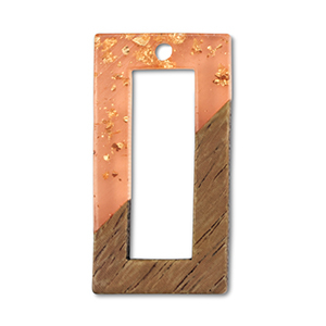 Pendenti di legno rettangolo arancione transparente-oro-marrone