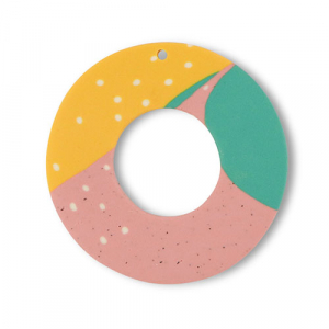 Pendenti di polimero tonda verde-rosa-giallo ocra