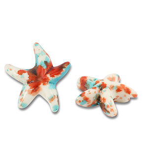 Perline di ceramica stella marina biancastro-blu-marrone