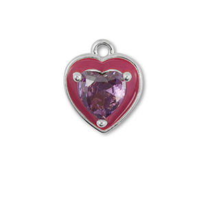 Metallo TQ in ottone ciondolo cuore argento-viola