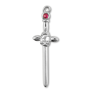Metallo TQ in ottone ciondolo spada argento-cristallo-vino rosso bacca