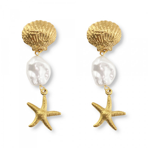 Orecchini in acciaio inossidabile stella marina oro-bianco