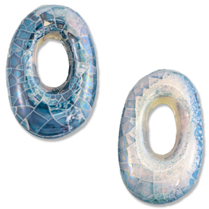 Perline di ceramica greca DQ ovale mosaico blu vivace-biancastro-lilla