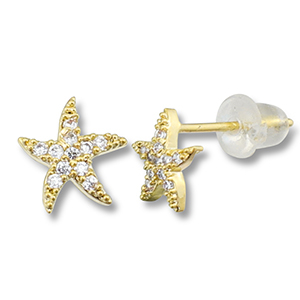 Metallo TQ in ottone orecchini stella marina oro-trasparente