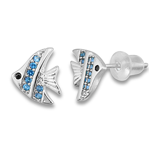 Metallo TQ in ottone orecchini pesce argento-blu chiaro