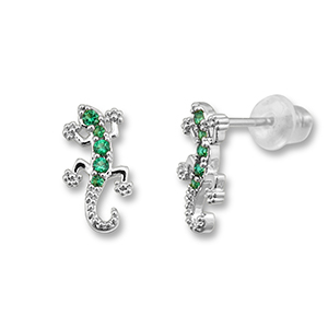 Metallo TQ in ottone orecchini lucertola argento-verde