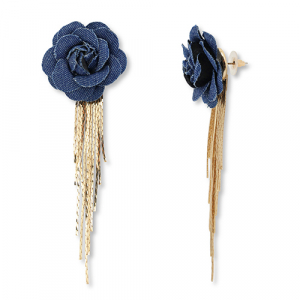 Orecchini denim-look alla moda fiore blu denim-oro