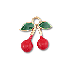 Ciondoli di metallo smalto ciliegie oro-rosso-verde scuro
