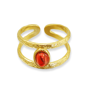 anelli in acciaio inossidabile con diaspro rosso oro-rosso