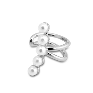 Orecchini in acciaio inossidabile ear cuff con imitazione di perle argento-bianco