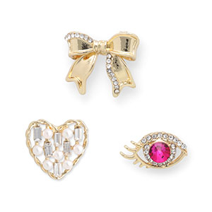 Pins occhio / cuore /fiocco oro-rosa scuro-bianco