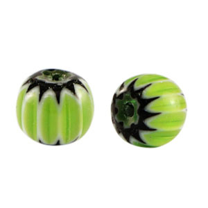 Perline Millefiori tubo verde-bianco