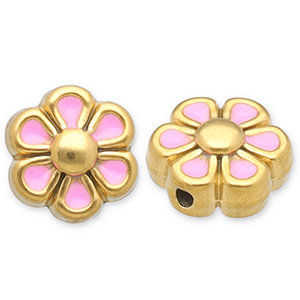 Perline in acciaio inossidabile fiore oro-rosa chiaro-bianco