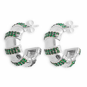 Orecchini in acciaio inossidabil con strass argento-verde scuro