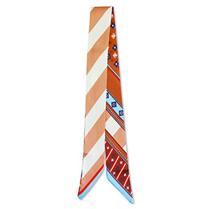 Bandana foulard con linee oblique marrone-blu chiaro-rosso