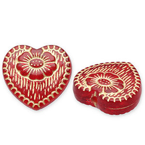 Perline in acrilico cuore con fiore rosso-oro