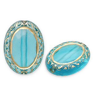 Perline in acrilico ovale blu ottanio-oro