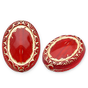 Perline in acrilico ovale rosso-oro