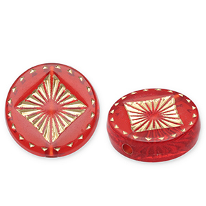 Perline in acrilico disco con quadrato rosso-oro