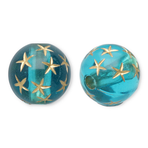 Perline in acrilico 10 mm tonda con stelle blu ottanio-oro