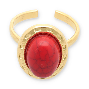 Anelli in acciaio inossidabile con imitazione di pietra naturale oro-rosso
