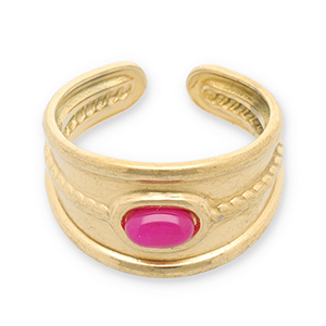 Anelli in acciaio inossidabile con pietra naturale oro-magenta